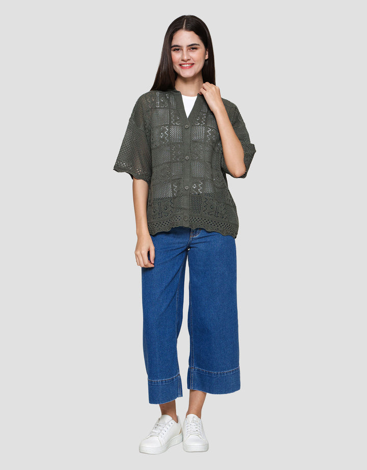 Nevada Boxov Flat Knit Crochet Cardigan Wanita