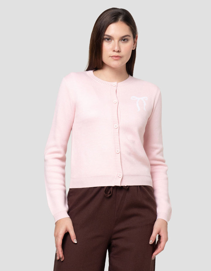 Nevada Crop Flat Knit Bow  Cardigan Wanita