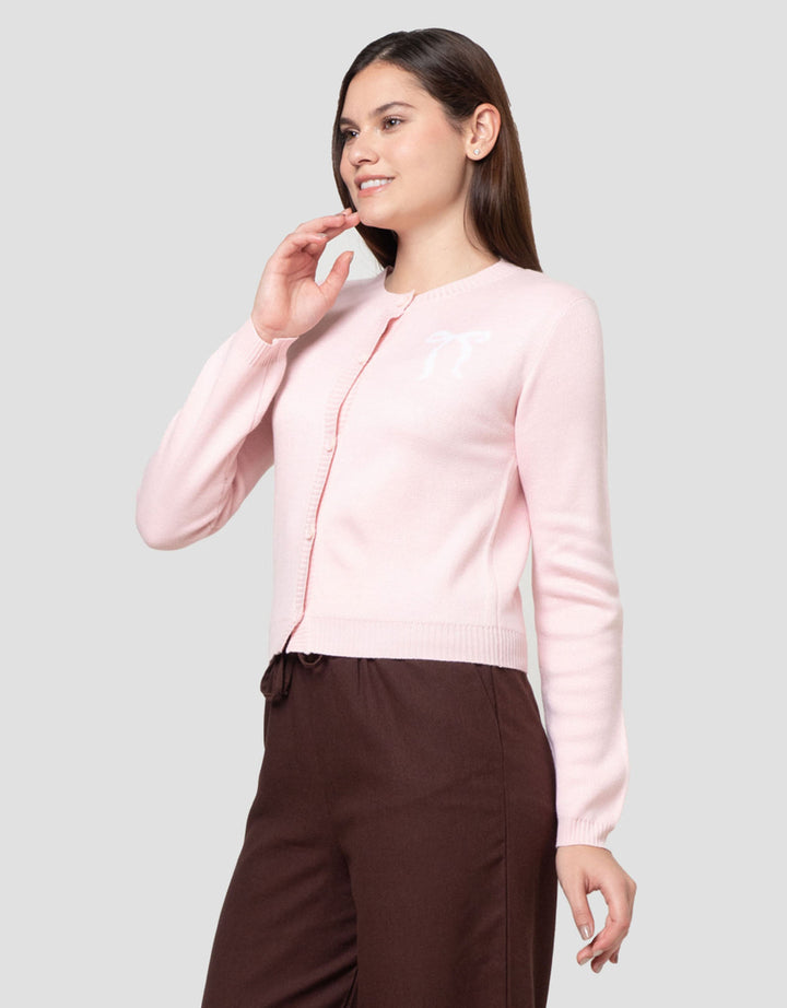 Nevada Crop Flat Knit Bow  Cardigan Wanita