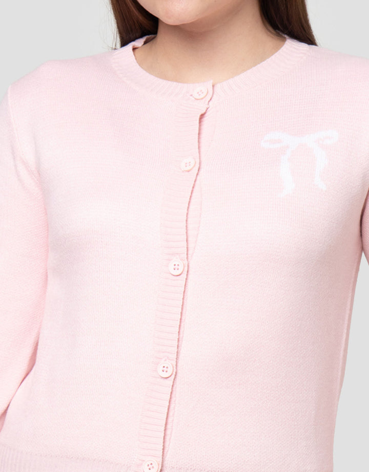 Nevada Crop Flat Knit Bow  Cardigan Wanita