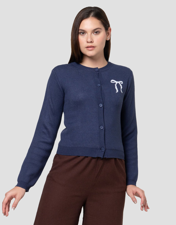Nevada Crop Flat Knit Bow  Cardigan Wanita