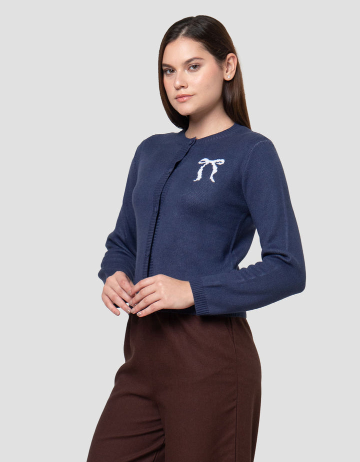 Nevada Crop Flat Knit Bow  Cardigan Wanita