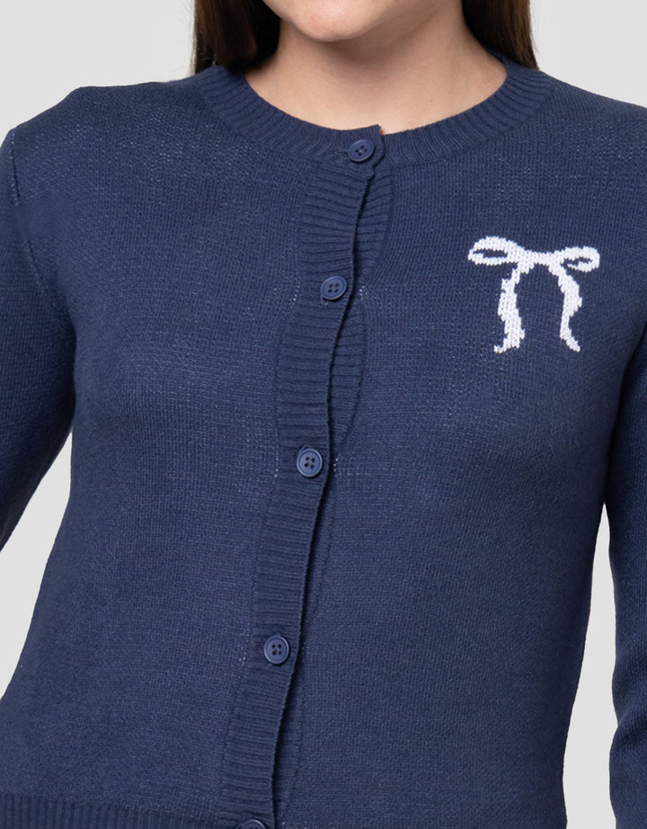 Nevada Crop Flat Knit Bow  Cardigan Wanita