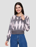 Nevada Crop Flat Knit Argyle Sweater Wanita