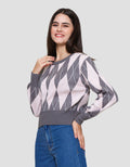 Nevada Crop Flat Knit Argyle Sweater Wanita