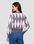 Nevada Crop Flat Knit Argyle Sweater Wanita