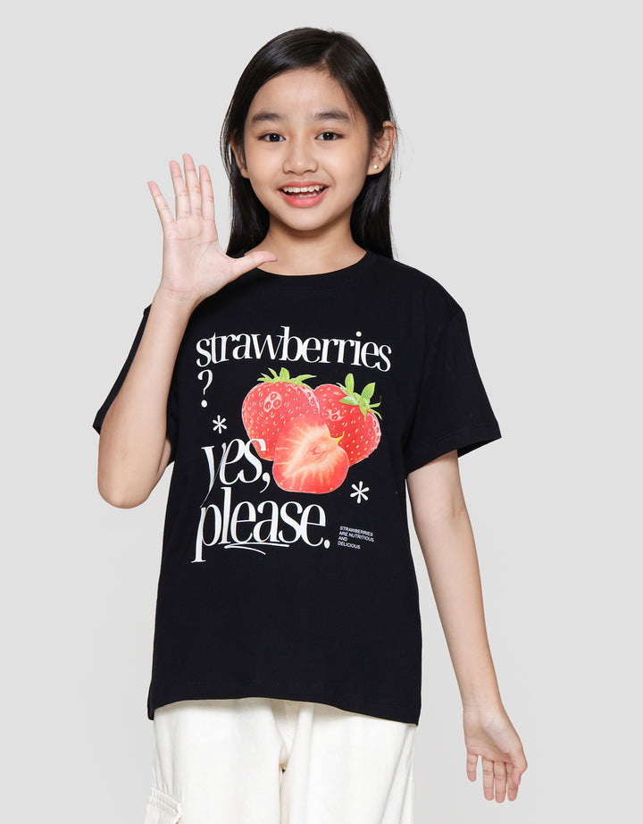 Nevada Sablon Strawberry Fruit Kaos Anak Perempuan