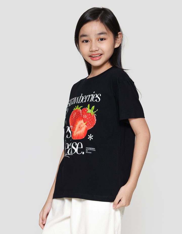 Nevada Sablon Strawberry Fruit Kaos Anak Perempuan