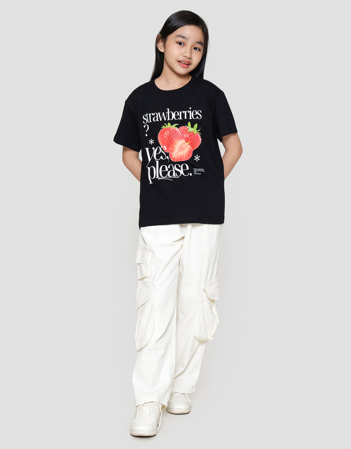 Nevada Sablon Strawberry Fruit Kaos Anak Perempuan
