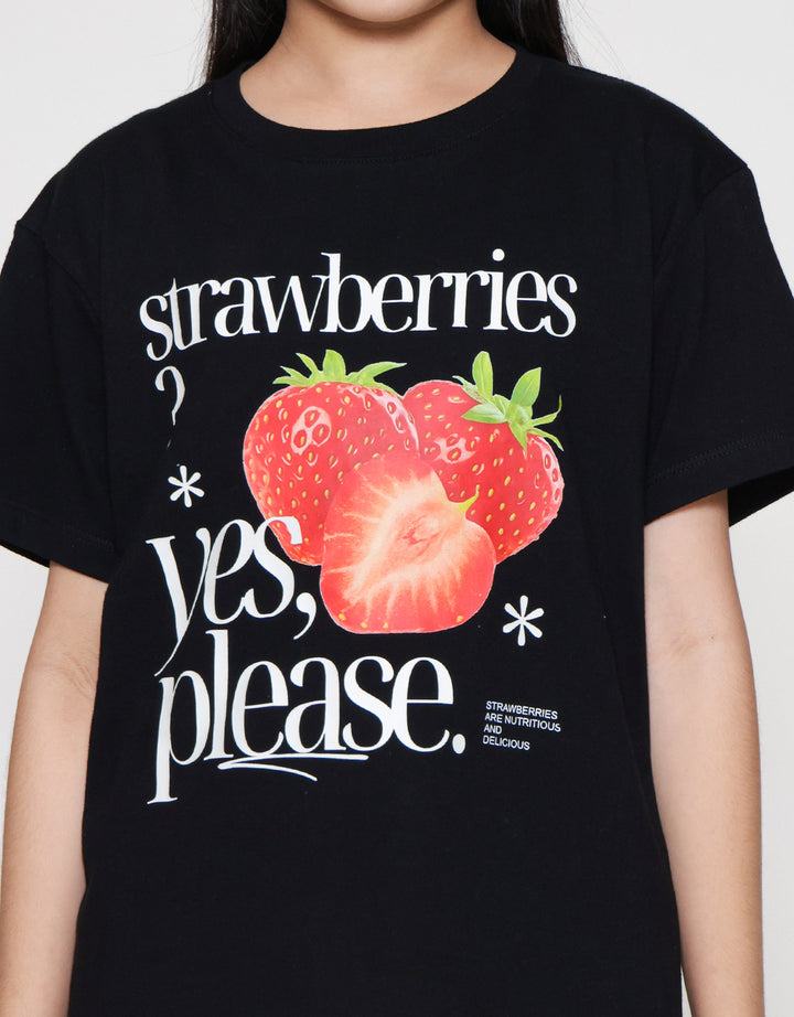 Nevada Sablon Strawberry Fruit Kaos Anak Perempuan