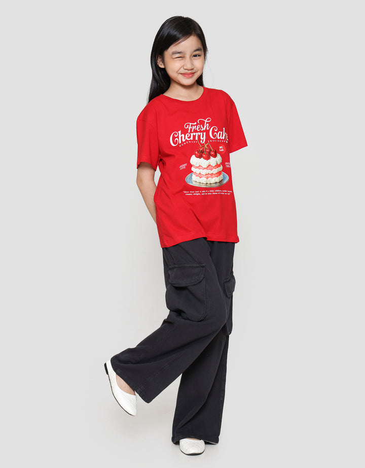 Nevada Sablon Cherry Fruit Kaos Anak Perempuan