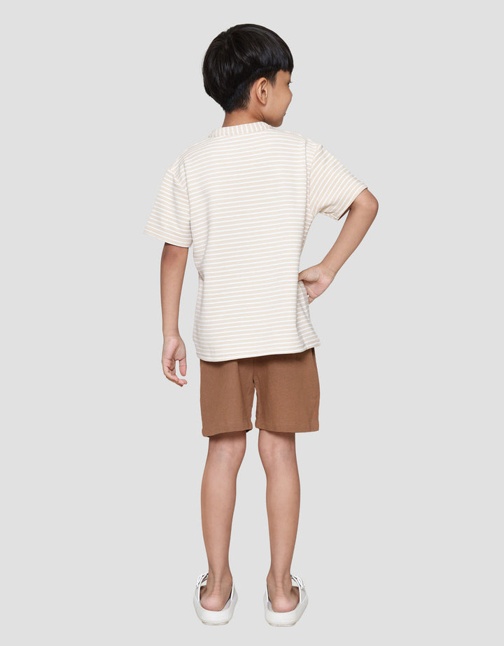 Little M Tekstur Stripe Rami Pakaian Setelan Anak Laki-laki