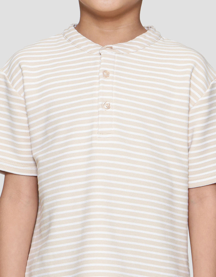 Little M Tekstur Stripe Rami Pakaian Setelan Anak Laki-laki