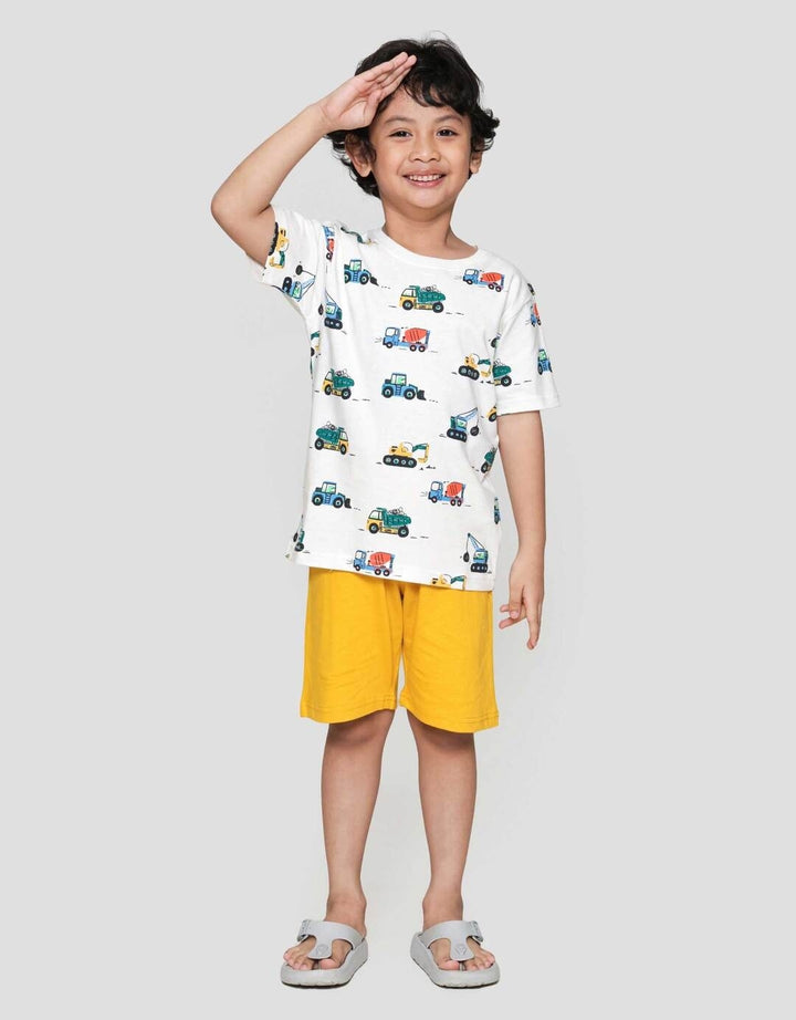 Little M Print Construction Vehicle Pakaian Setelan Anak Laki-laki