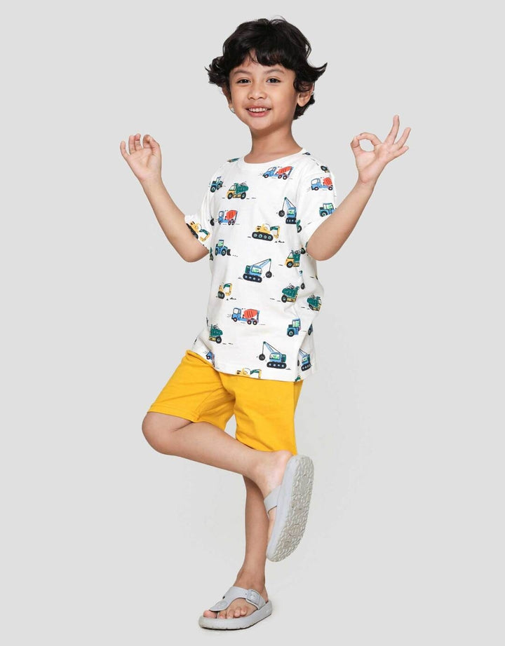 Little M Print Construction Vehicle Pakaian Setelan Anak Laki-laki