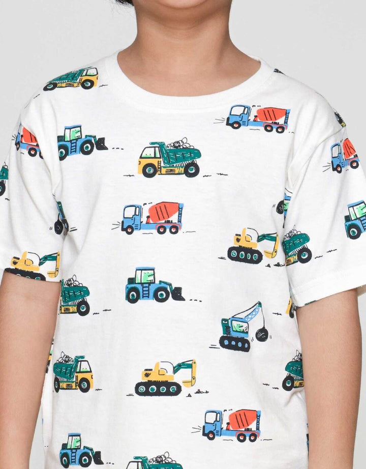 Little M Print Construction Vehicle Pakaian Setelan Anak Laki-laki