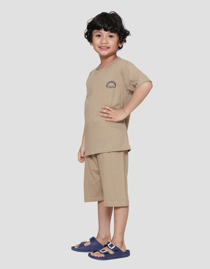 Little M Fox Outdoor Camp Back Print Pakaian Setelan Anak Laki-laki