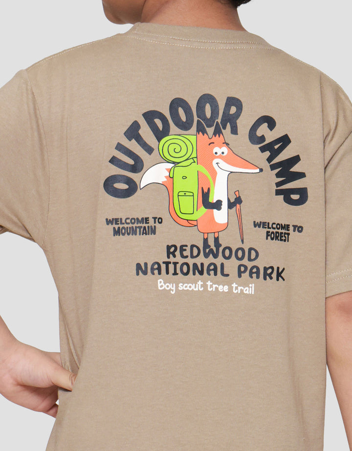 Little M Fox Outdoor Camp Back Print Pakaian Setelan Anak Laki-laki