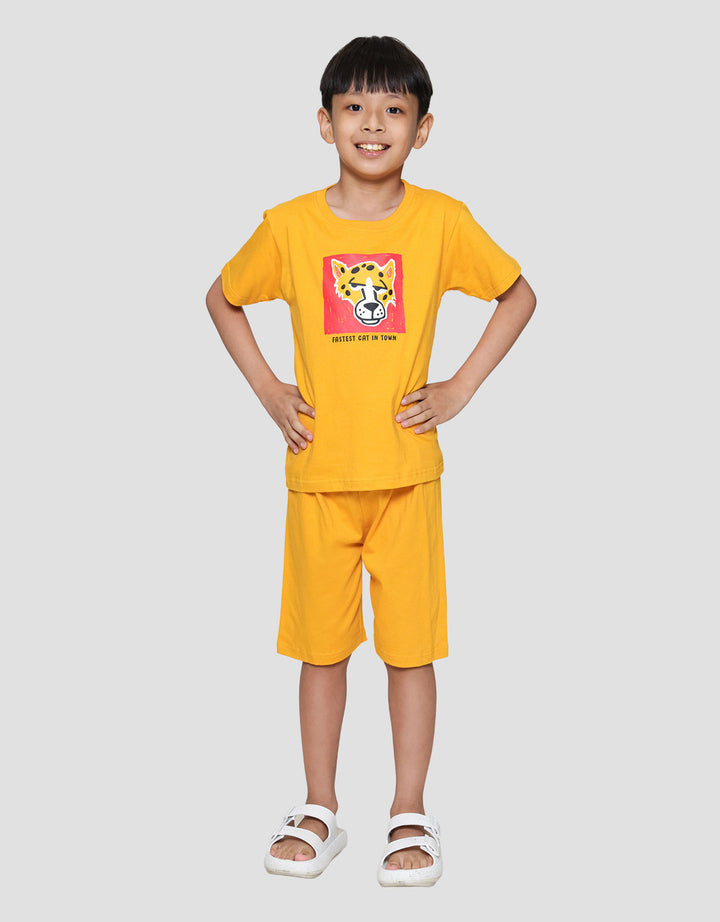 Little M Leopard Background Kotak Pakaian Setelan Anak Laki-laki