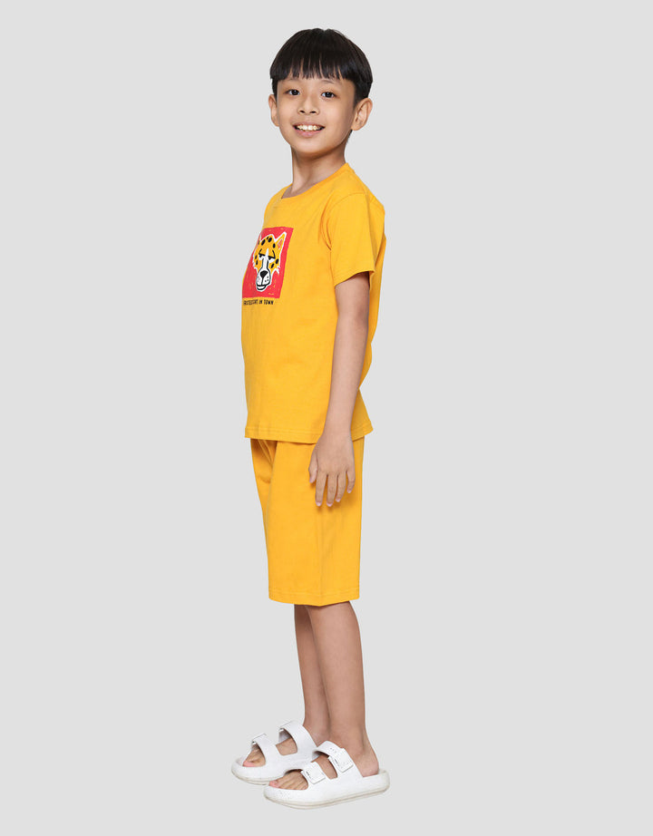 Little M Leopard Background Kotak Pakaian Setelan Anak Laki-laki