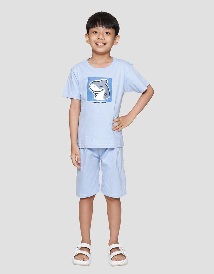 Little M Shark Background Kotak Pakaian Setelan Anak Laki-laki