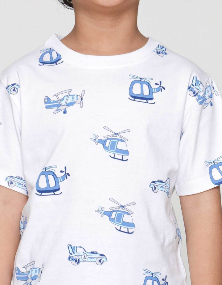 Little M Transport Ful Print Pakaian Setelan Anak Laki-laki