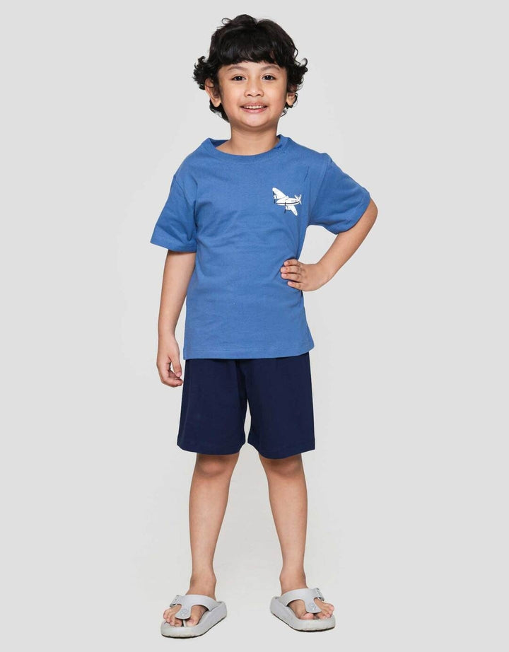 Little M Transport Plane Dada Kiri Pakaian Setelan Anak Laki-laki