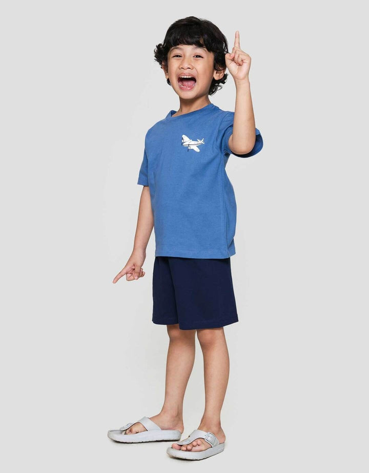 Little M Transport Plane Dada Kiri Pakaian Setelan Anak Laki-laki