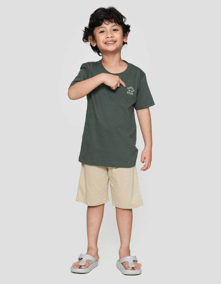 Little M Bordir Dino Roar Pakaian Setelan Anak Laki-laki