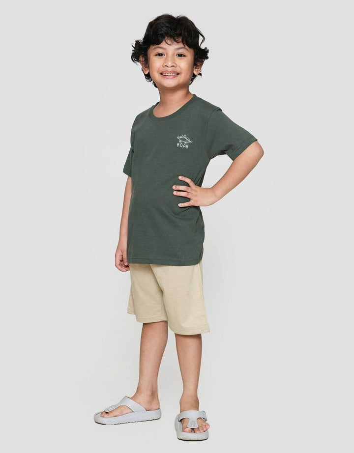 Little M Bordir Dino Roar Pakaian Setelan Anak Laki-laki