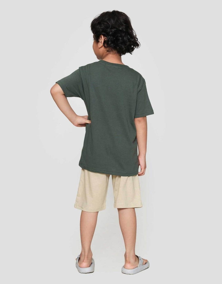 Little M Bordir Dino Roar Pakaian Setelan Anak Laki-laki