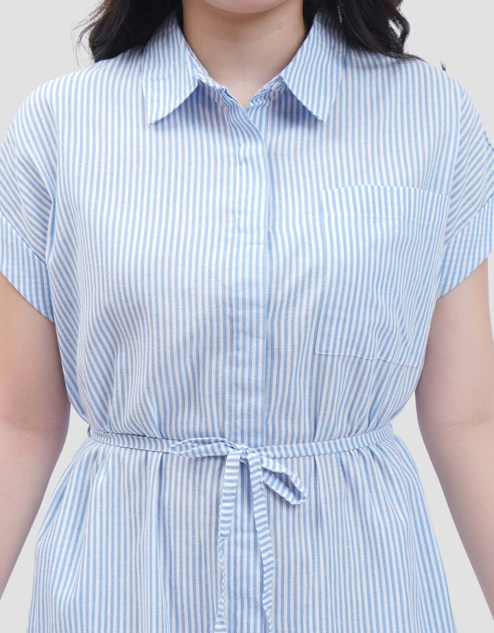 Nevada Stripped Sleeveless Midi Dress Wanita