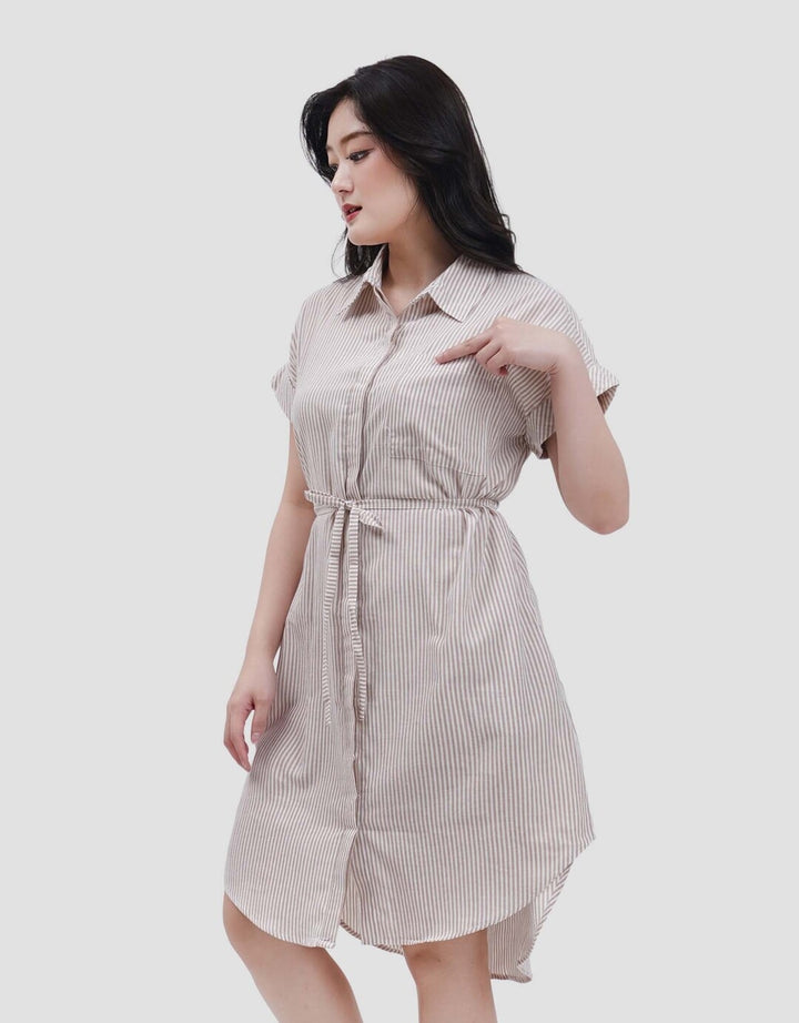 Nevada Stripped Sleeveless Midi Dress Wanita