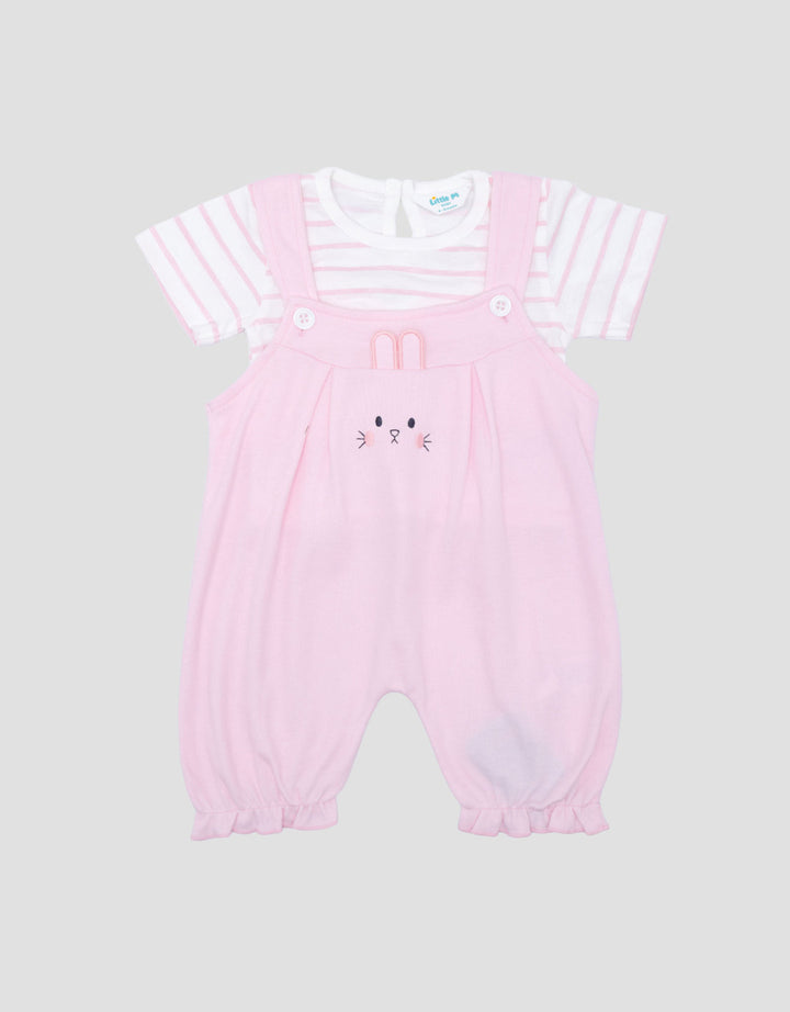 Little M 2Pcs Double Knit Rabbit App Jumpsuit Overall Bayi