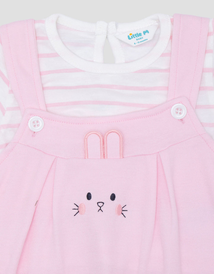 Little M 2Pcs Double Knit Rabbit App Jumpsuit Overall Bayi