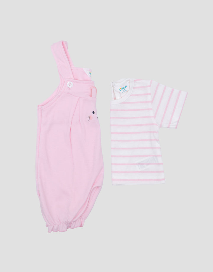 Little M 2Pcs Double Knit Rabbit App Jumpsuit Overall Bayi
