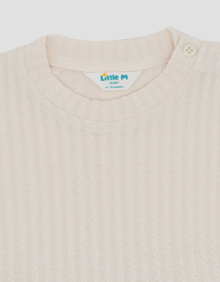 Little M Textured Drop Shoulder Baju Set Bayi