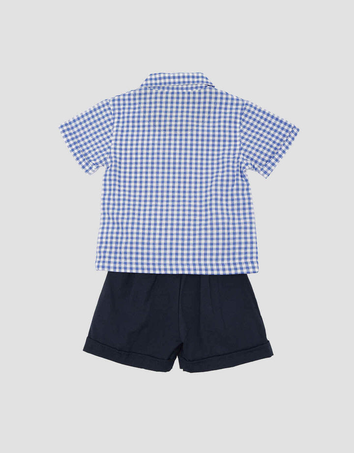 Little M Woven Kotak Yarndyed Pakaian Setelan Bayi