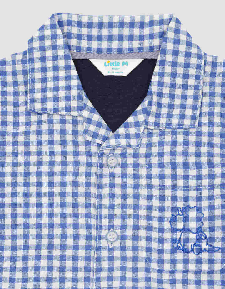 Little M Woven Kotak Yarndyed Pakaian Setelan Bayi