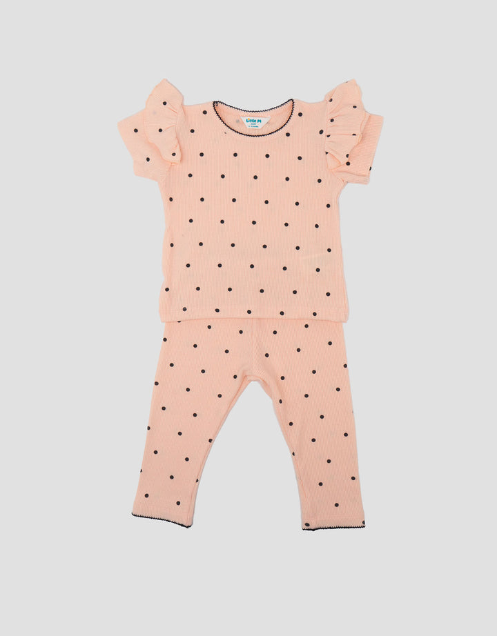 Little M Rib Print Polkadot Pakaian Setelan Bayi
