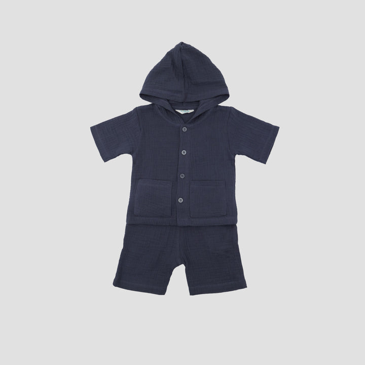 Little M Woven Cringcle With Hoodie Pakaian Set Bayi