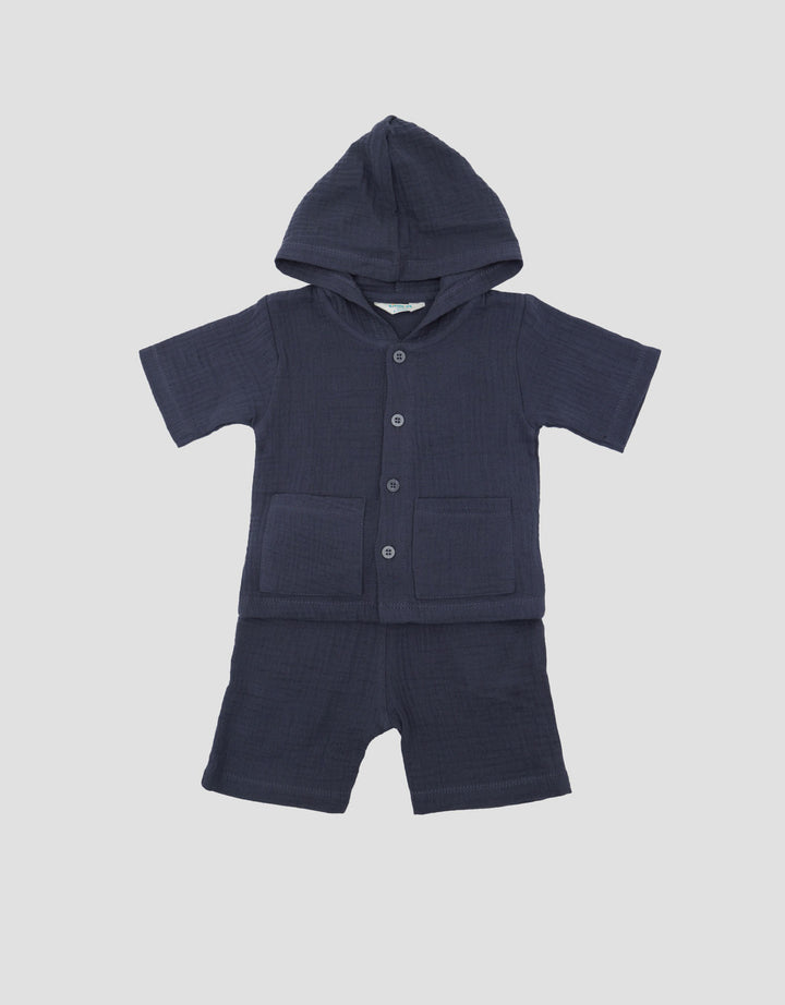 Little M Woven Cringcle With Hoodie Pakaian Set Bayi