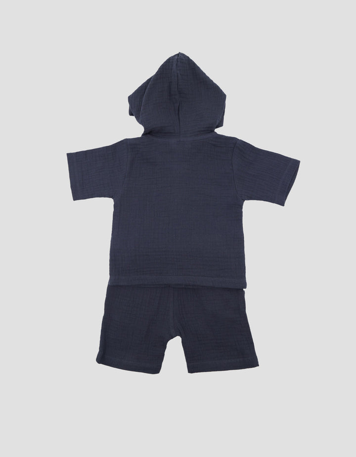 Little M Woven Cringcle With Hoodie Pakaian Set Bayi