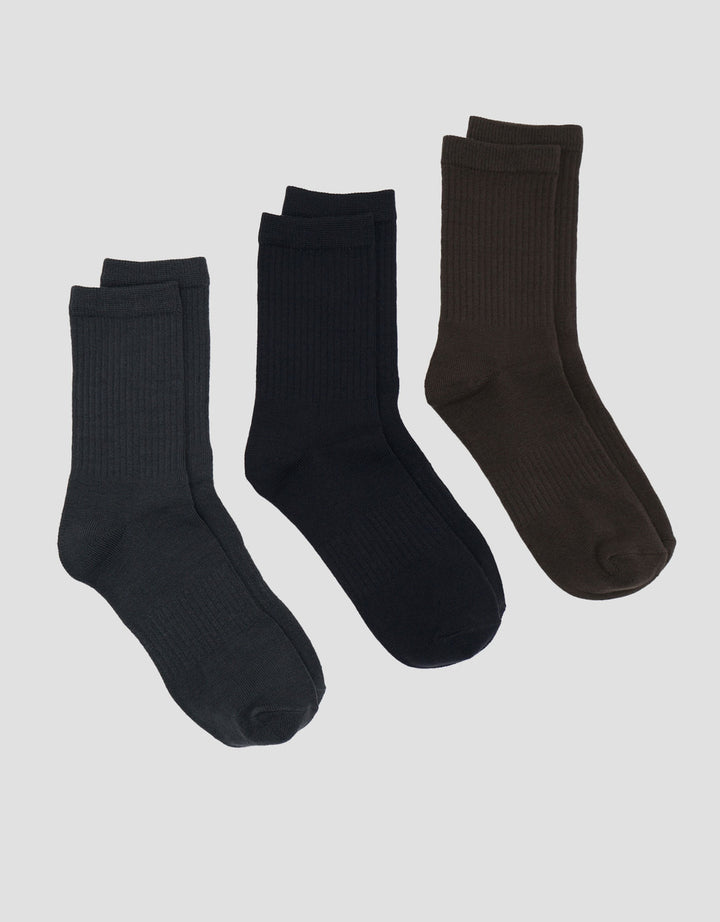 Cole 3 Pk Quarter Socks Rib Solid Color Kaus Kaki Pria