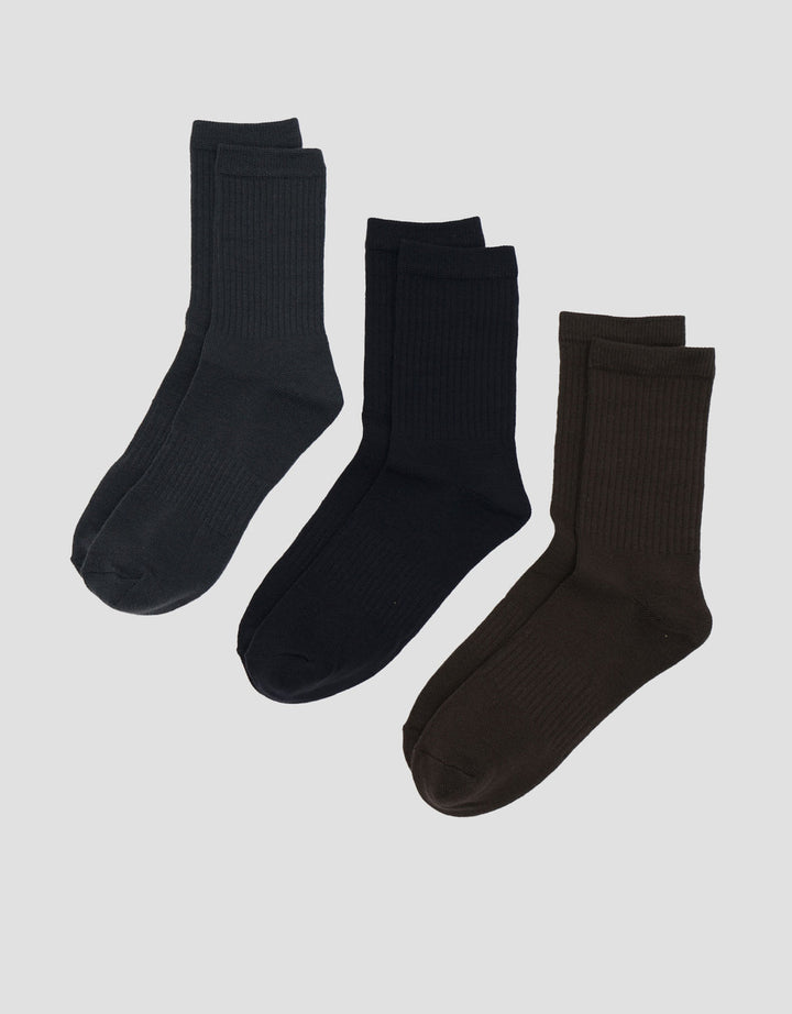 Cole 3 Pk Quarter Socks Rib Solid Color Kaus Kaki Pria