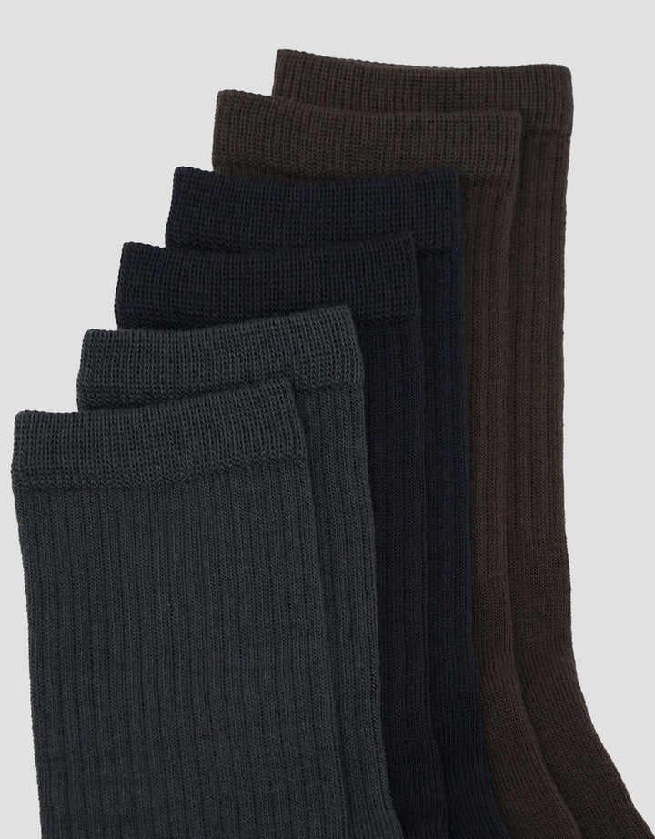 Cole 3 Pk Quarter Socks Rib Solid Color Kaus Kaki Pria