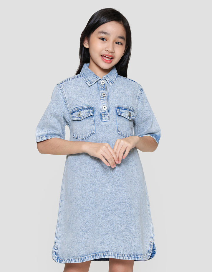 Nevada Kantong Acid Dress Denim Anak Perempuan