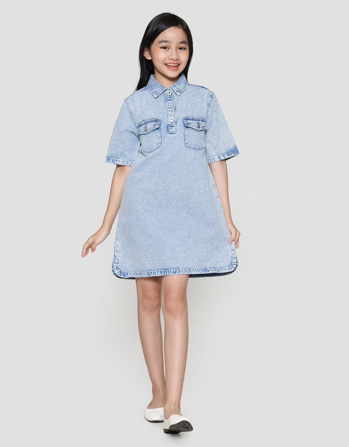 Nevada Kantong Acid Dress Denim Anak Perempuan