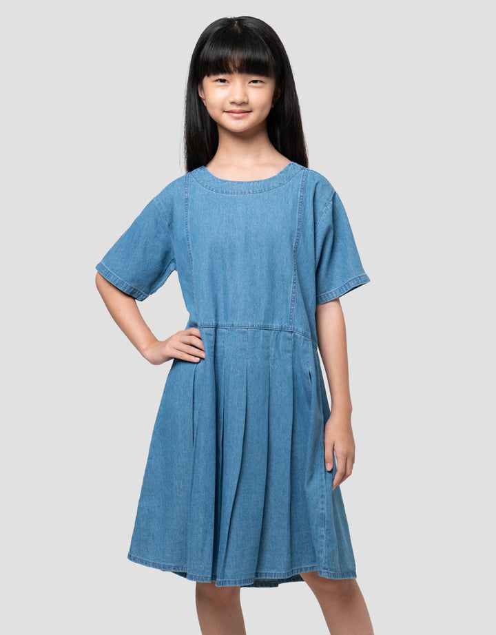 Nevada Denim Bawah Lipit Dress Anak Perempuan