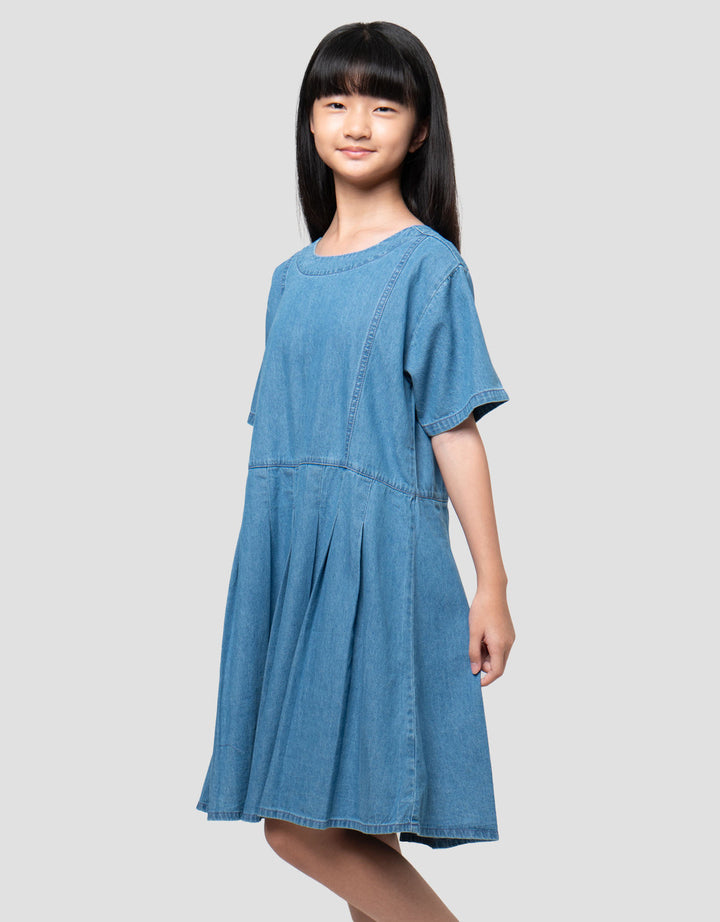 Nevada Denim Bawah Lipit Dress Anak Perempuan